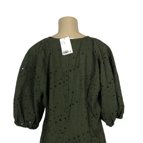 NWT H&M Eyelet Lace Puff Sleeve Midi Dress XL Boho Peasant Cottagecore Cowgirl - Picture 10 of 16